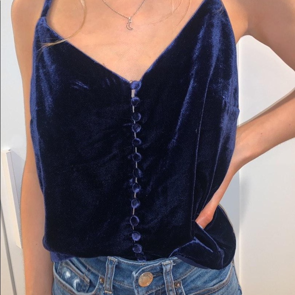 Madewell Midnight Blue Crushed Velvet Button Cami